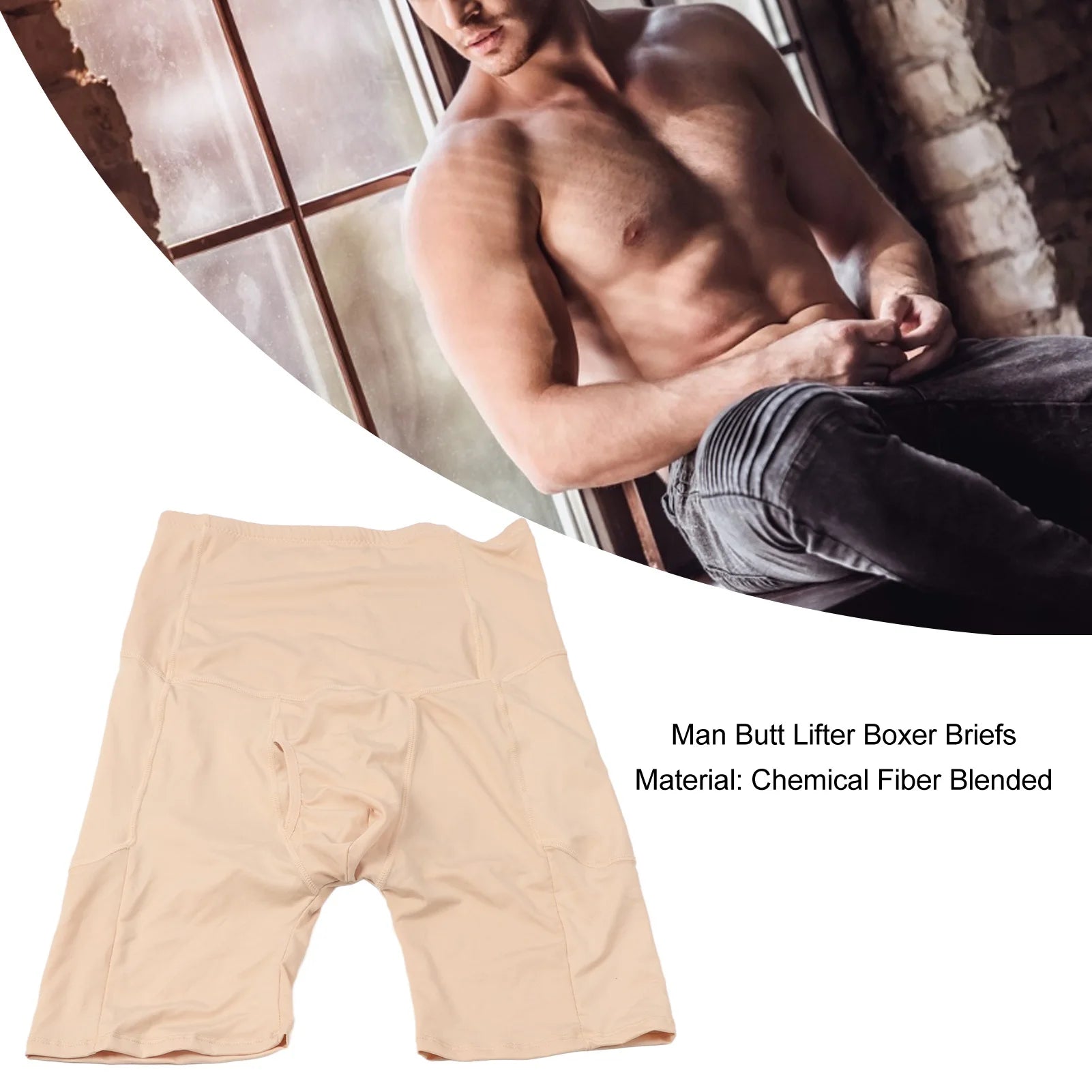 Calzoncillos tipo bóxer con relleno para hombre, levantador de glúteos, cintura alta, mejora el moldeador de glúteos, pantalones de Color puro, Color de piel L