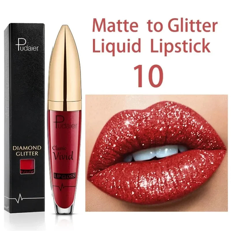 Lápices labiales líquidos con purpurina mate, brillo de labios brillante con diamantes, resistente al agua, brillo de labios de larga duración, Maquillaje de tinte de labios para mujer