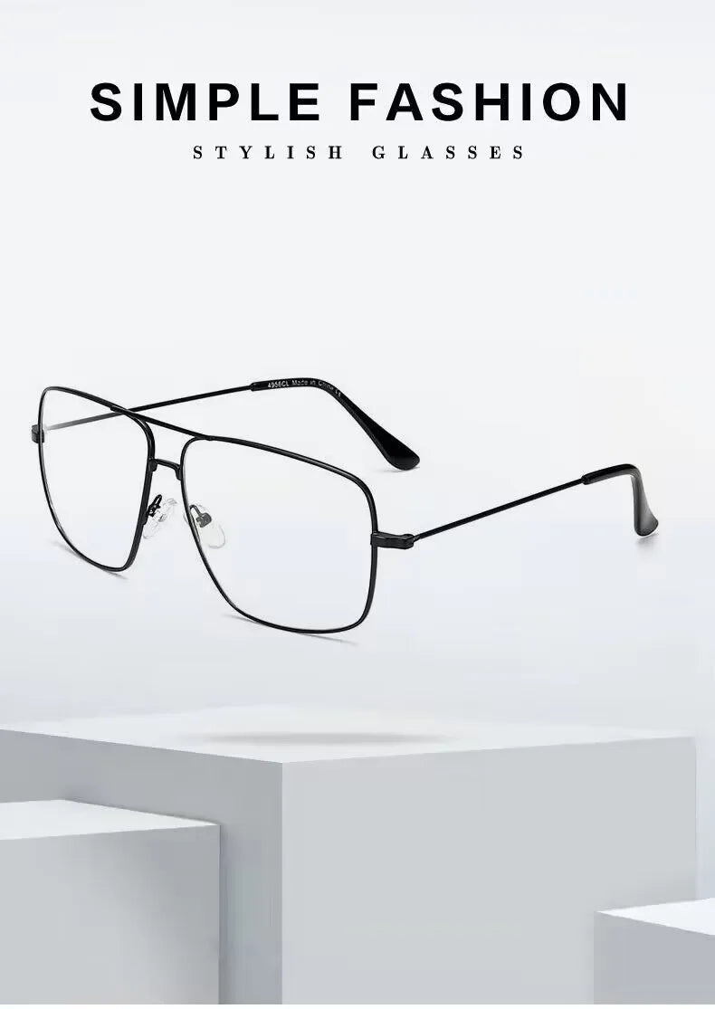 Gafas de Montura Cuadrada Grande, Estilo Vintage Simple, Montura Metálica Extra Grande para Hombre, Gafas de Moda para Mujer, Lentes Transparentes, Gafas Ópticas