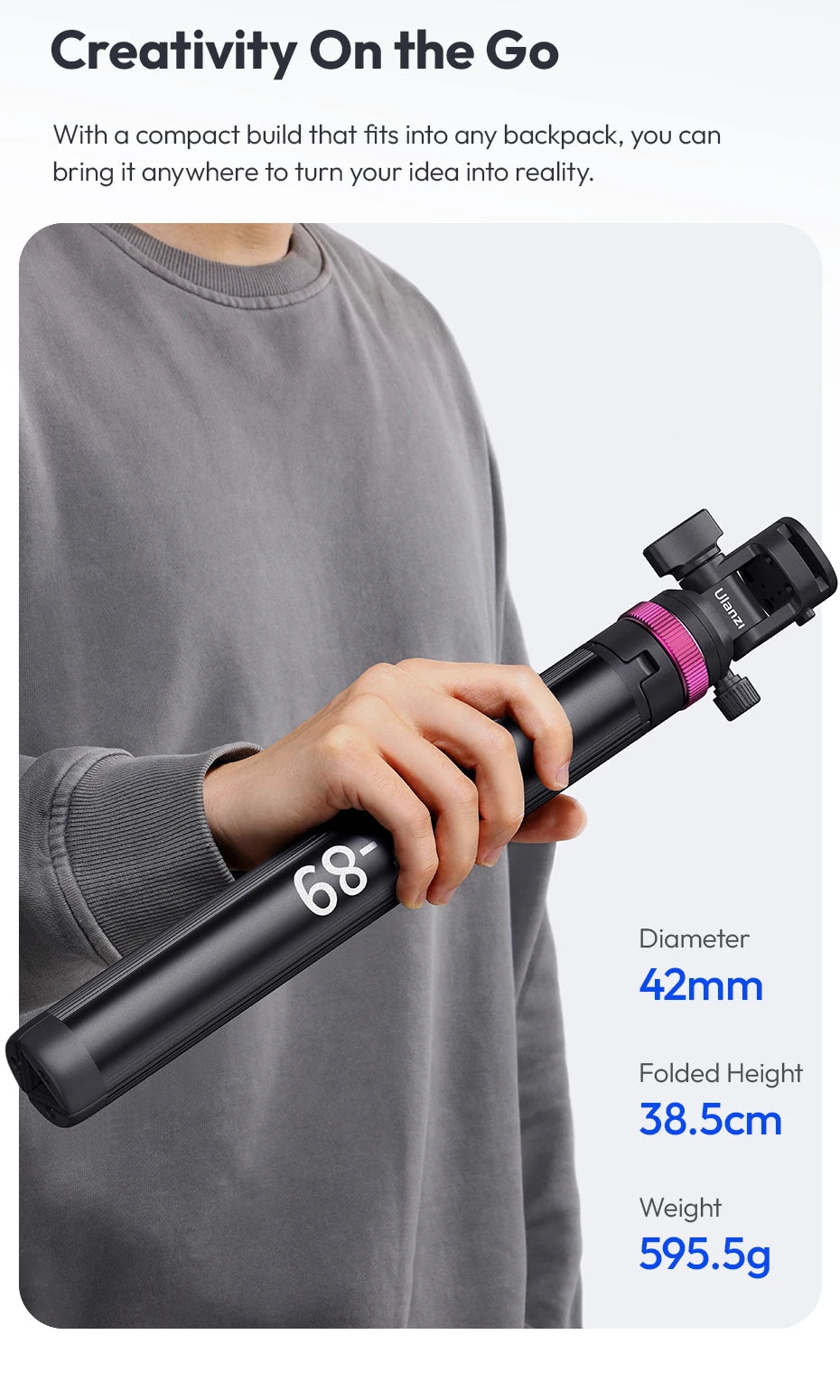 Ulanzi MT-89 soporte de luz trípode extensible de 2M con placa de liberación rápida de 1/4 pulgadas soporte de zapata fría para cámara DSLR teléfono luz de vídeo micrófono
