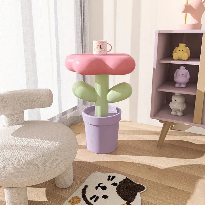 Mesa Auxiliar de Resina con Forma de Tulipán - Macetero Creativo, Decoración Original para Sala de Estar y Dormitorio
