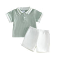 Conjunto de pantalones cortos para bebé niño, camisa de punto con cuello y manga corta y pantalones cortos, conjunto de verano de 2 piezas