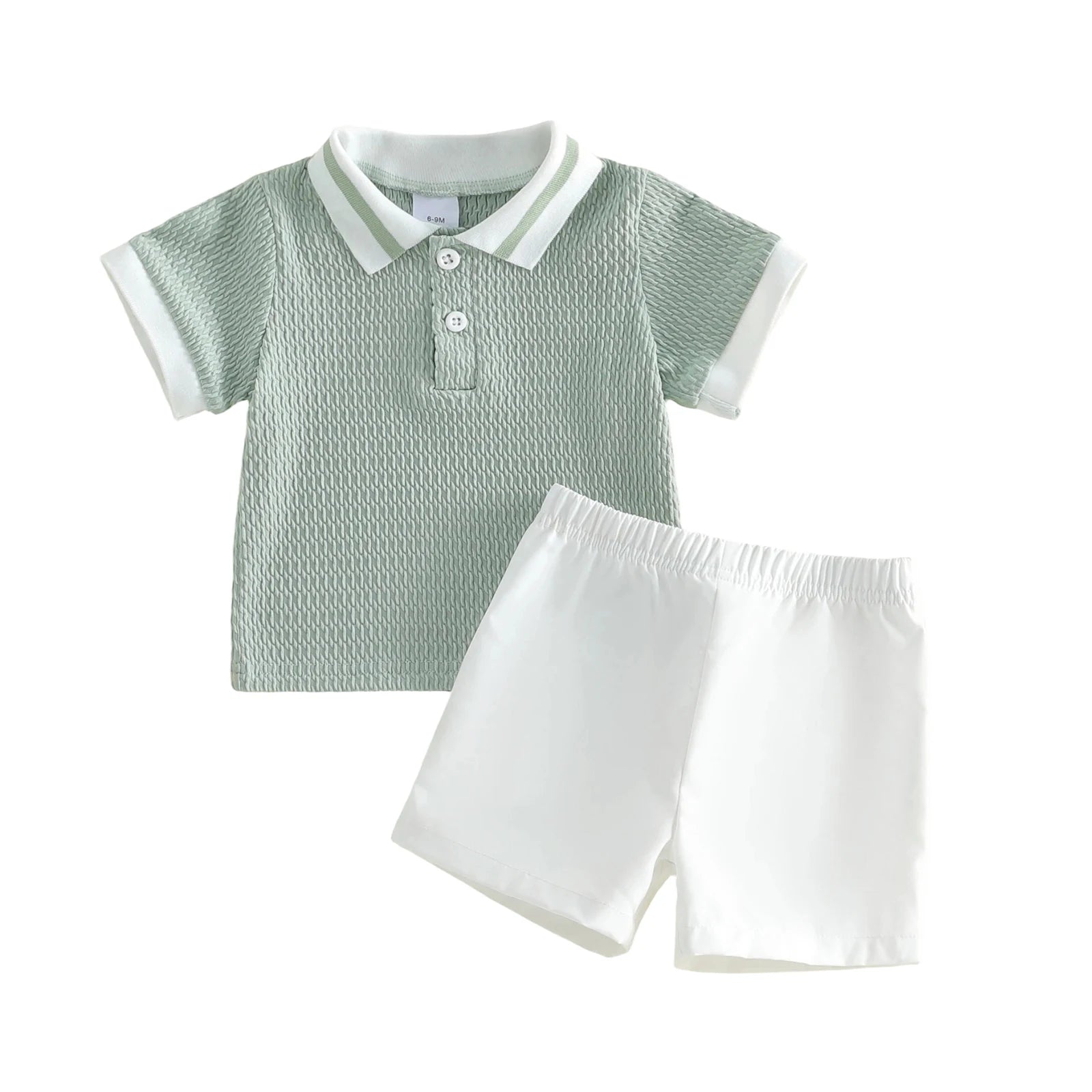 Conjunto de pantalones cortos para bebé niño, camisa de punto con cuello y manga corta y pantalones cortos, conjunto de verano de 2 piezas