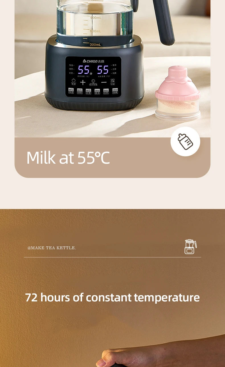 Hervidor de Agua Eléctrico Multifuncional de 1300 ml con Vaporizador, Regulador de Temperatura Constante para Leche de Bebé, Hervidor Termostático de 72 h