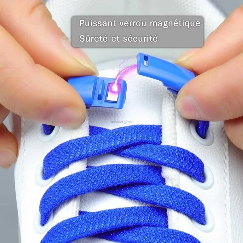 Cordones Elásticos para Zapatillas, Cordones Planos de Algodón, Cordones con Hebilla Magnética Mejorada, Cordones sin Atar para Niños y Adultos