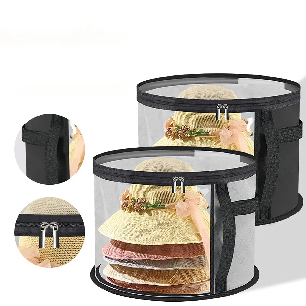 Caja de Almacenamiento Plegable Grande para Sombreros, Bolsa Transparente a Prueba de Polvo, Bolsa Portátil para Guardar Sombreros de Playa, Bolsa para Sombreros de Ala Redonda de Mezclilla
