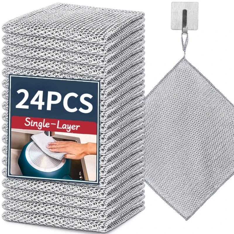 Paño de cocina de alambre de Metal sin arañazos, paño multiusos de microfibra, paño de limpieza, toalla mágica para platos