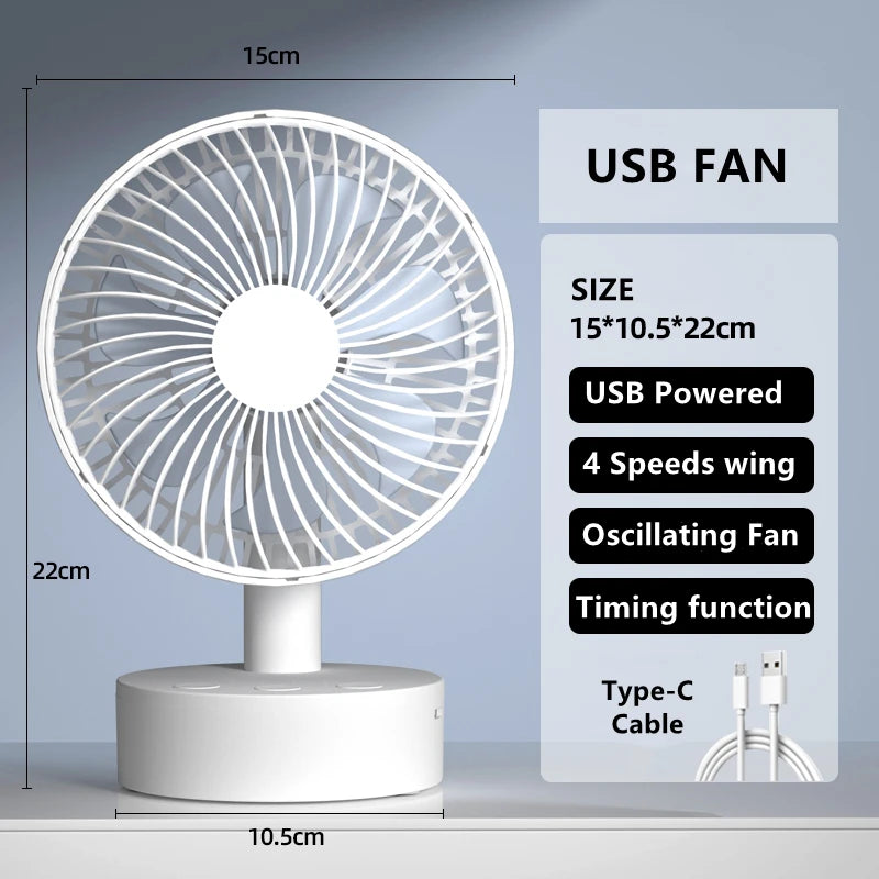 Mini ventilador oscilante, ventilador de mesa portátil a pilas con 4 niveles de velocidad, ventilador de escritorio de 6 pulgadas con temporizador