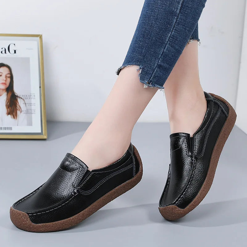 Zapatos informales De cuero genuino para Mujer, zapatillas De ocio, mocasines sin cordones De marca De lujo para Mujer, mocasines suaves para Mujer, Zapatos De Mujer