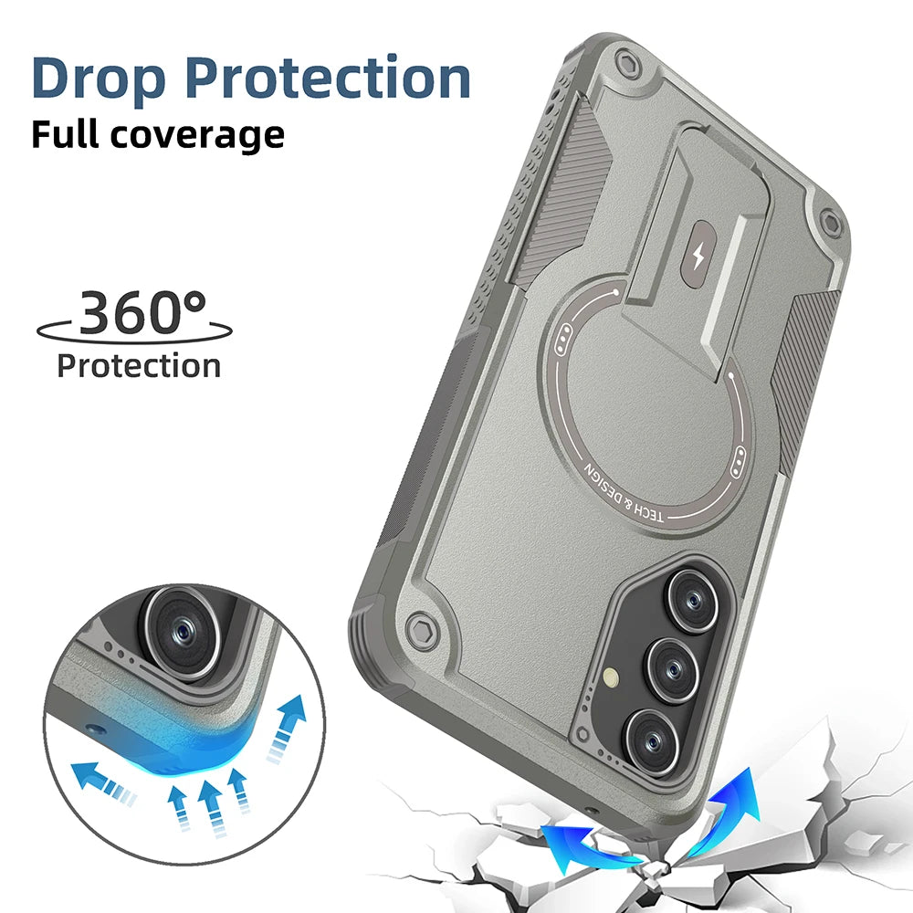 Funda Magnética para Teléfono con Soporte para Samsung Galaxy A55 A16 A35 A25 A05 A54 5G, Carga Inalámbrica, Protección Contra Impactos