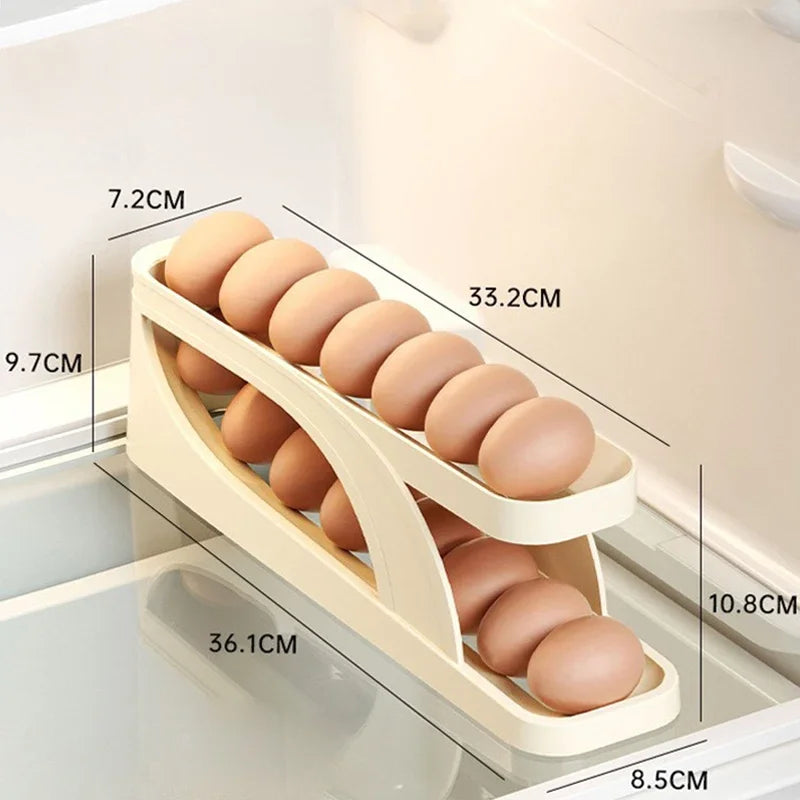 Caja de huevos tipo diapositiva, doble rodillo automático para huevos, puerta lateral para refrigerador, almacenamiento de huevos, soporte para huevos para encimera de cocina