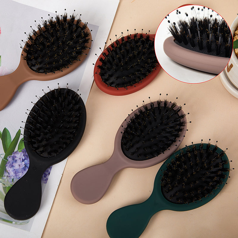 Mini cepillo ovalado portátil de cerdas de jabalí, peine de masaje para el cuero cabelludo, herramienta de peinado para el cuidado del cabello, 1 piezas