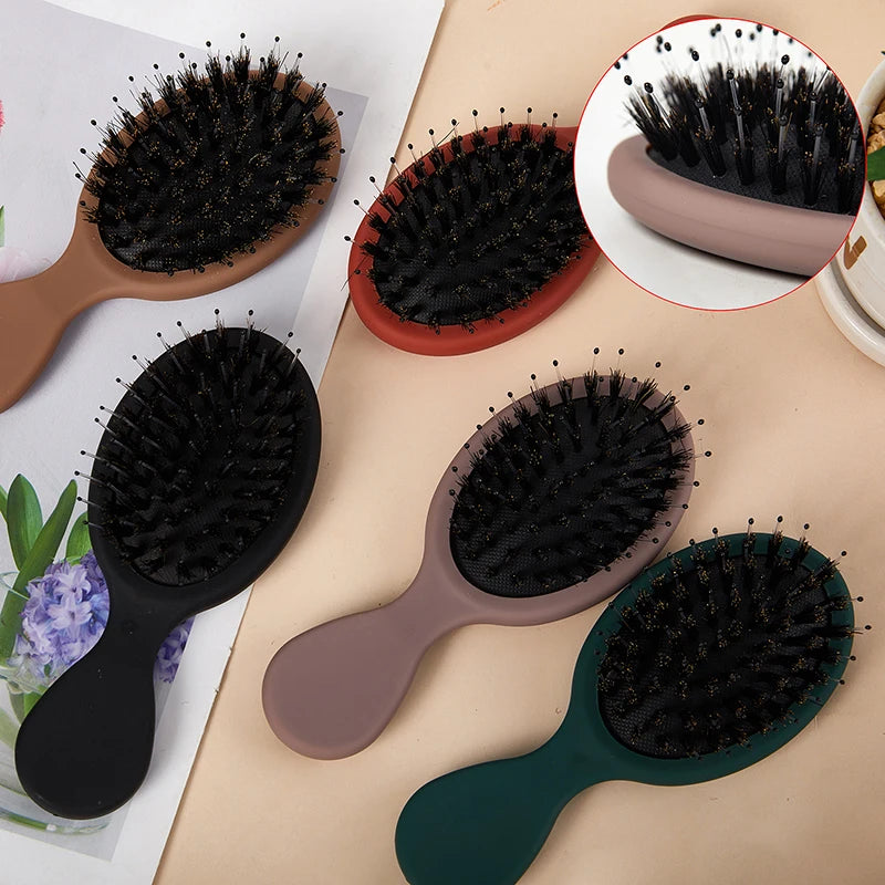 Mini cepillo ovalado portátil de cerdas de jabalí, peine de masaje para el cuero cabelludo, herramienta de peinado para el cuidado del cabello, 1 piezas