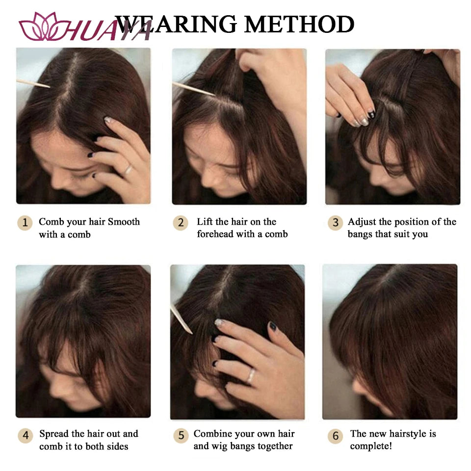 HUAYA-flequillo de aire sintético para mujer, pelo falso corto Natural, Invisible, sin costuras, extensiones de cabello frontal