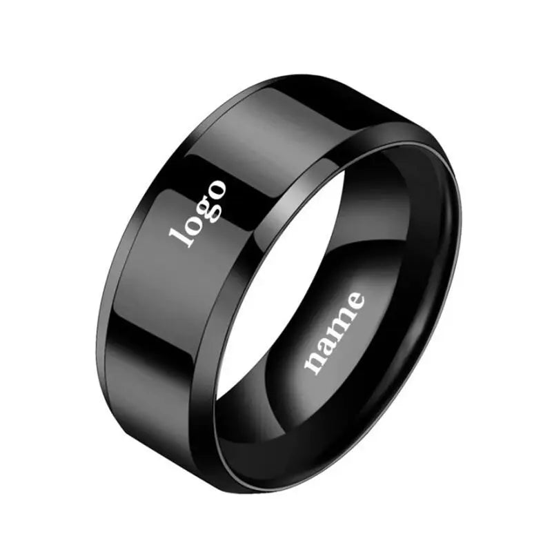 Anillo de joyería con dijes de moda para hombres y mujeres, anillos negros de acero inoxidable, banda de compromiso de boda, espejo de calidad, joyería masculina personalizada