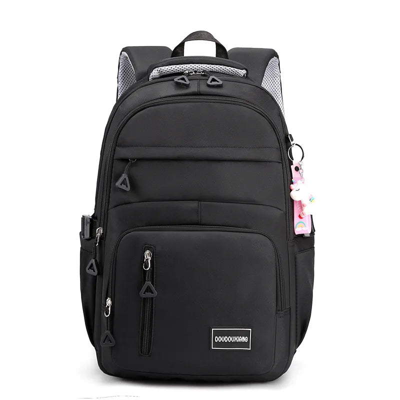 Mochila escolar de nailon con colgante para niñas, de viaje con múltiples bolsillos morral, impermeable, informal, estilo Simple