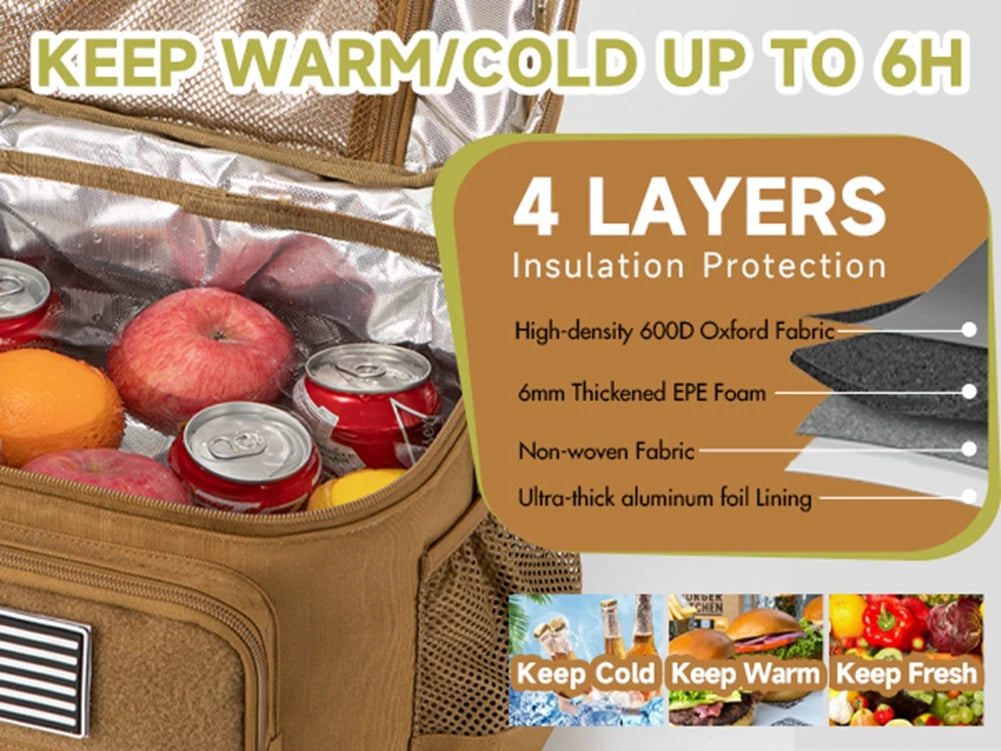 Fiambrera táctica para hombres, bolsa de almuerzo resistente al aire libre, bolsa térmica duradera con aislamiento a prueba de fugas para trabajo, comida, Camping, Picnic