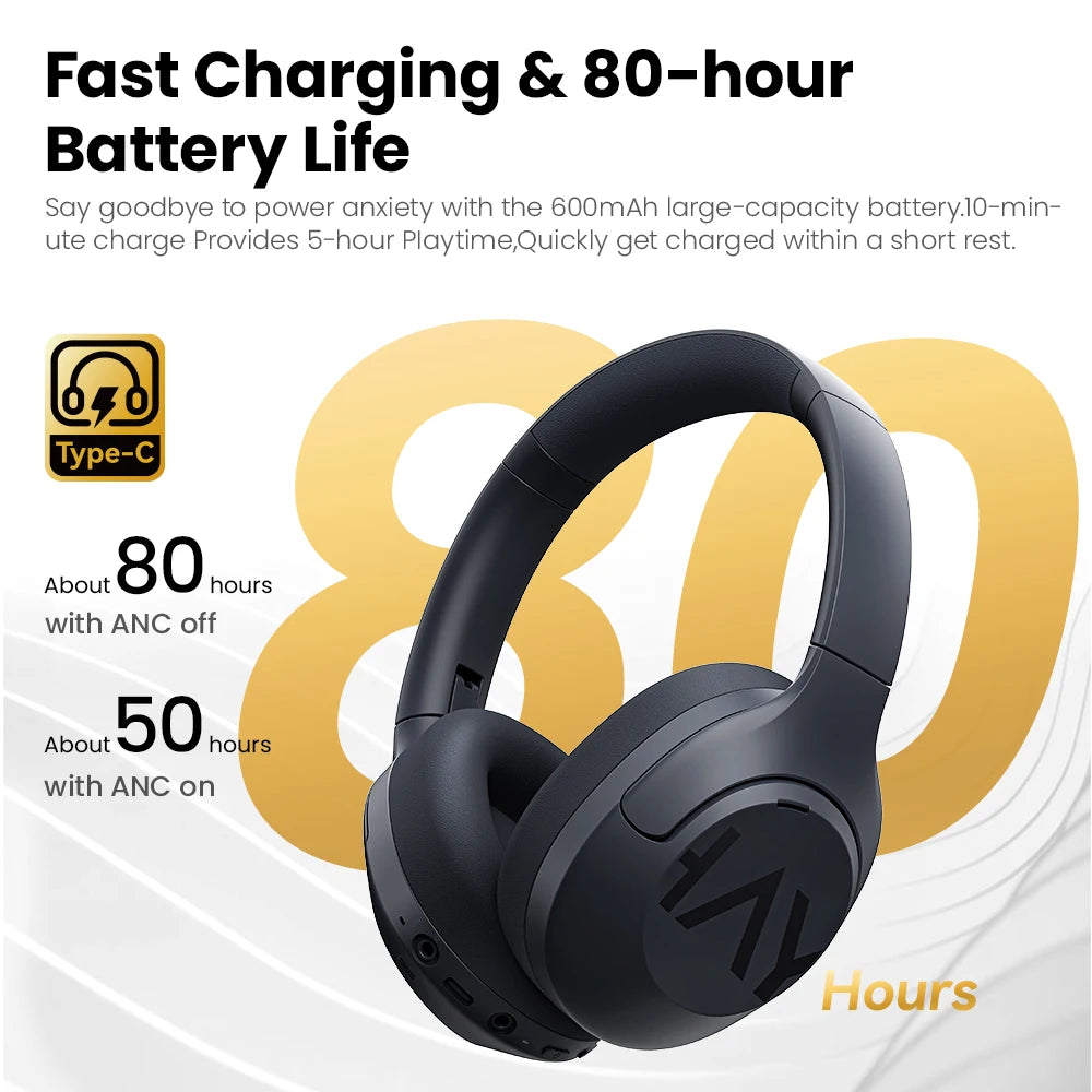 HAYLOU S30 ANC auriculares inalámbricos Bluetooth 5,4 auriculares de alta resolución 43dB auriculares adaptables con cancelación de ruido controlador de 40mm 80H