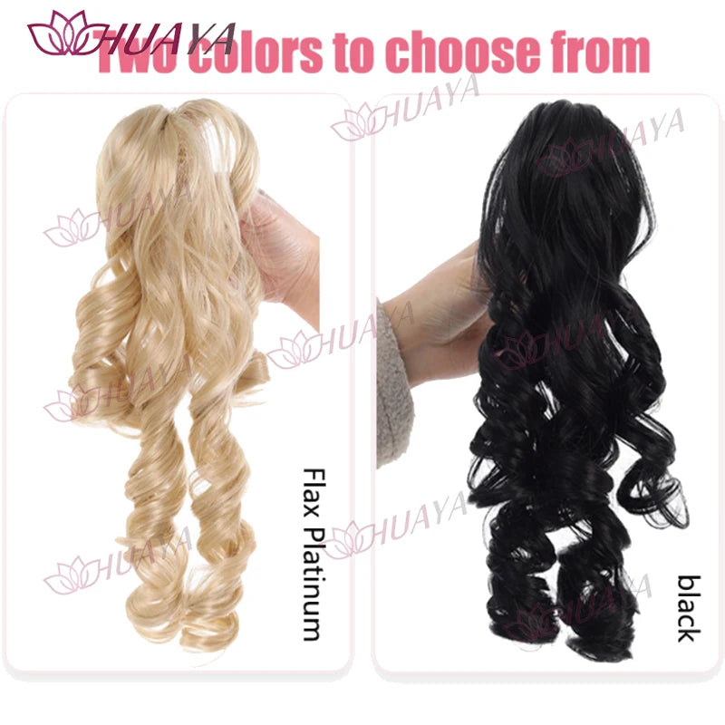 Peluca de cola de caballo sintética con clip grande de 16 pulgadas para mujer, estilo rizado romano, juego de 2 piezas. Perfecto para uso diario, cosplay y fiestas, fácil de usar.