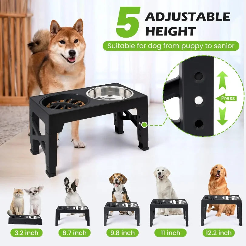Comederos Elevados para Perros con Soporte Ajustable y Doble Tazón de Acero Inoxidable para Comida y Agua, para Perros Pequeños, Medianos y Grandes