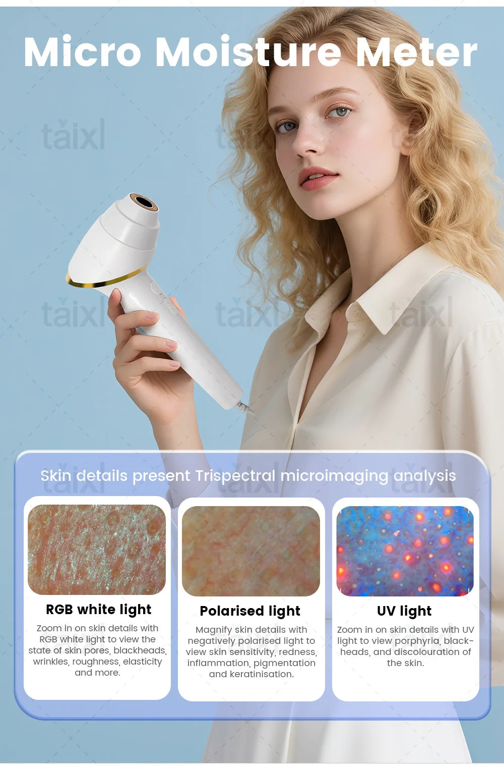 Escáner de piel 3D, analizador facial para el cuidado, máquina de Monitor, espejo mágico, prueba portátil, Detector en inglés, análisis de prueba de cámara facial