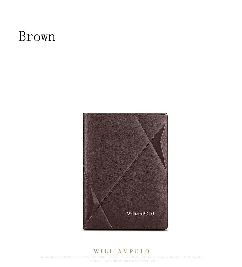 Tarjetero RFID ultrafino compacto de alta gama antidesmagnetización para hombre, bolso para documentos de Cuero de vaca real, miniWILLIAMPOLO desmagnetización