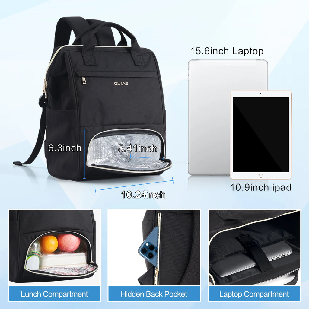 Mochila de almuerzo OIWAS para mujer, mochila para ordenador portátil de 15,6 pulgadas, mochila térmica con puerto USB, para hombres, viajes, trabajo, picnics, senderismo
