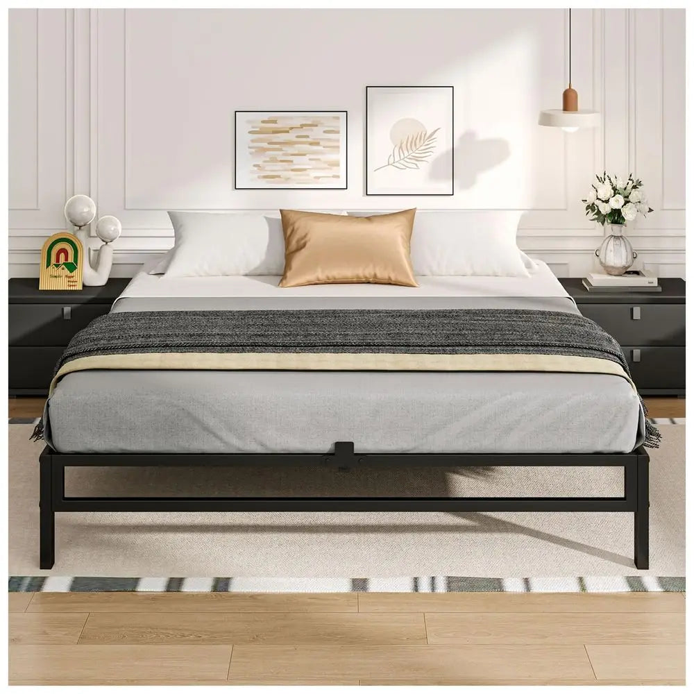 Cama matrimonial, Base de cama matrimonial, Bases de cama de acero inoxidable, Soporte de listones metálicos, Espacio de almacenamiento