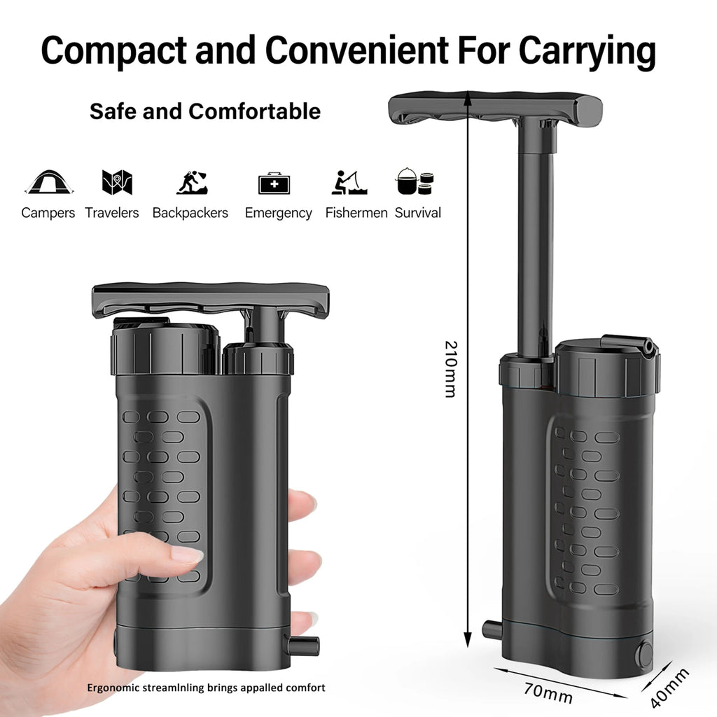 Bomba purificadora de agua, sistema de filtración de agua con filtro de agua de 0,01 micras, equipo de supervivencia de emergencia para exteriores, Camping y senderismo