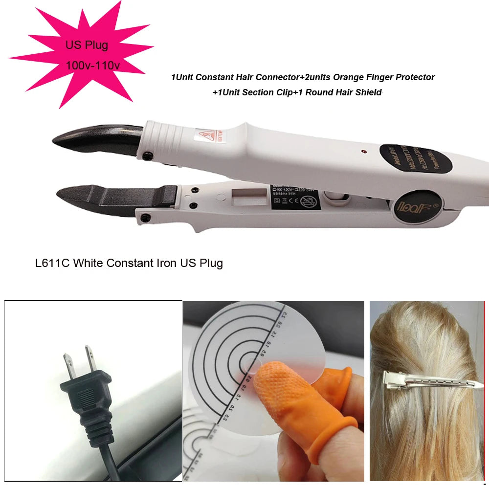 Pinzas de conector de calor Captin para extensiones de cabello, herramienta constante de hierro para extensiones de cabello con luz en V, herramientas de extensión de cabello