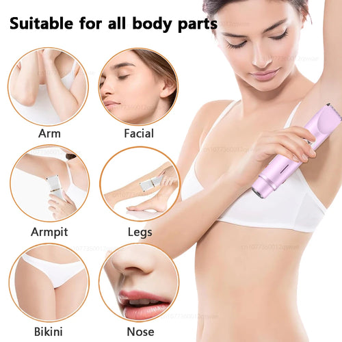 Afeitadora Eléctrica para Mujer, Recortadora de Bikini de Doble Cabezal, Impermeable, para Depilación Corporal, Facial, Axilas, Piernas y Brazos