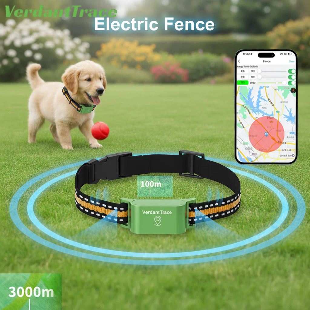 Rastreador de Mascotas VerdantTrace para Teléfonos Android e iOS, GPS 4G, Collar con Rastreador para Gatos y Perros, Rastreo en Tiempo Real, Localizador Antipérdida, Sin Suscripción