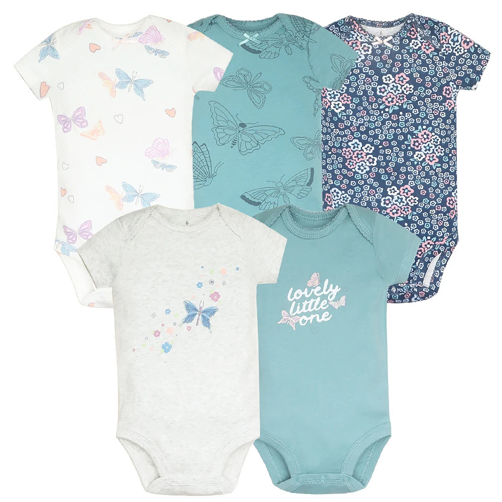 5 unids/lote de monos para bebé, ropa de verano, moda de algodón con estampado Floral, ropa para bebé recién nacido, niña y niño, mono bonito, trajes infantiles