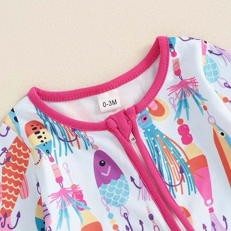 Lioraitiin-Pelele informal de manga larga para bebé, mono con cremallera oblicua, cuello redondo, estampado de peces, Otoño, 2024, 05-31