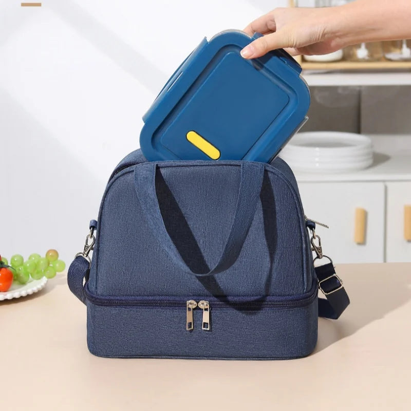 Bolsa de almuerzo, bolsa de almuerzo portátil de doble capa, bolsa aislada de gran capacidad, bolsa aislada para pícnic al aire libre, bolsa Bento