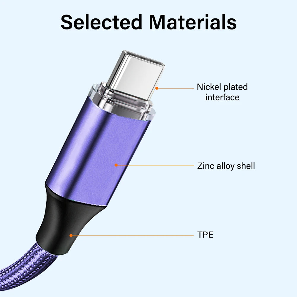 PD 100W USB tipo C a C Cable para iPhone 15 16 Macbook iPad Samsung S24 S25 cargador de datos 0,5 m 1m 2m Cable de nailon USBC carga rápida