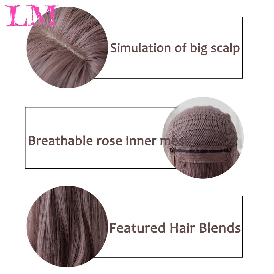 Pelucas sintéticas largas y rectas LM, color azul claro con reflejos de ceniza, peluca de Cosplay con flequillo para mujeres, pelo Natural, fibra resistente al calor