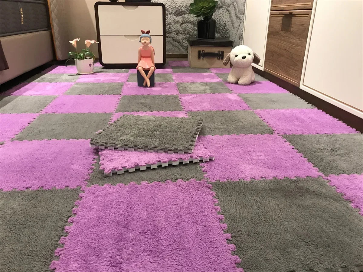 Alfombra de peluche suave de 30x30CM para niños, alfombra de juego, alfombra de rompecabezas, tapete de juego cálido, azulejos de ejercicio entrelazados, alfombra decorativa para suelo