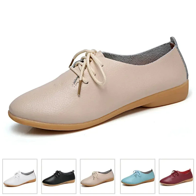 Mocasines de piel auténtica para mujer, zapatos informales, calzado suave con punta estrecha, zapatos planos de verano