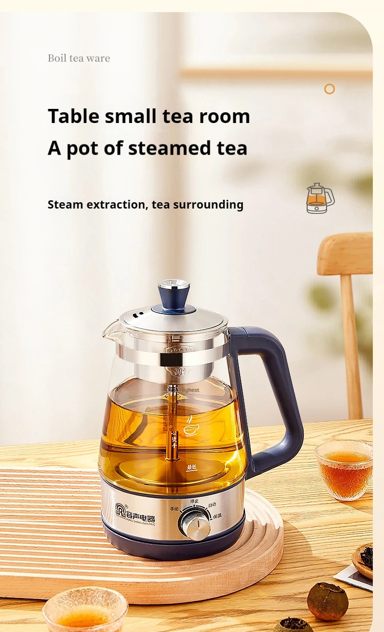 Tetera Rongsheng, pequeña tetera negra Pu erh, olla de salud de vidrio de vapor automática, tetera aislada, tetera eléctrica, tetera hirviendo