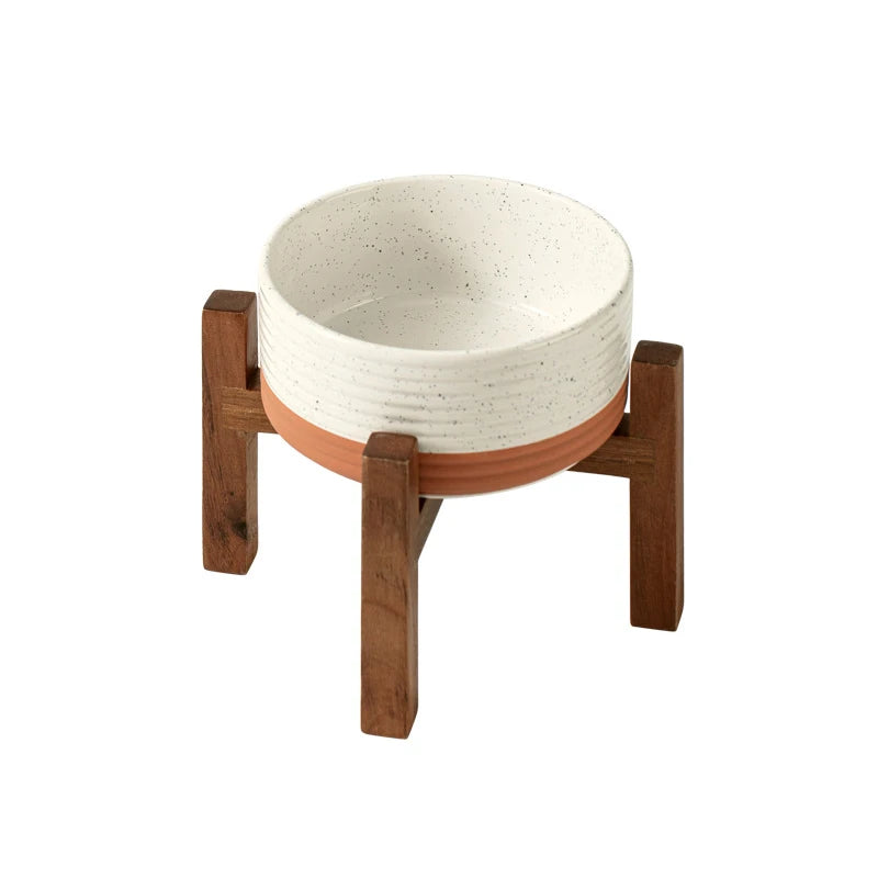 Cuencos grandes de cerámica para mascotas de 1800 ml con soporte de madera: platos de alimentación para perros grandes elevados dobles, cuencos antideslizantes para gatos