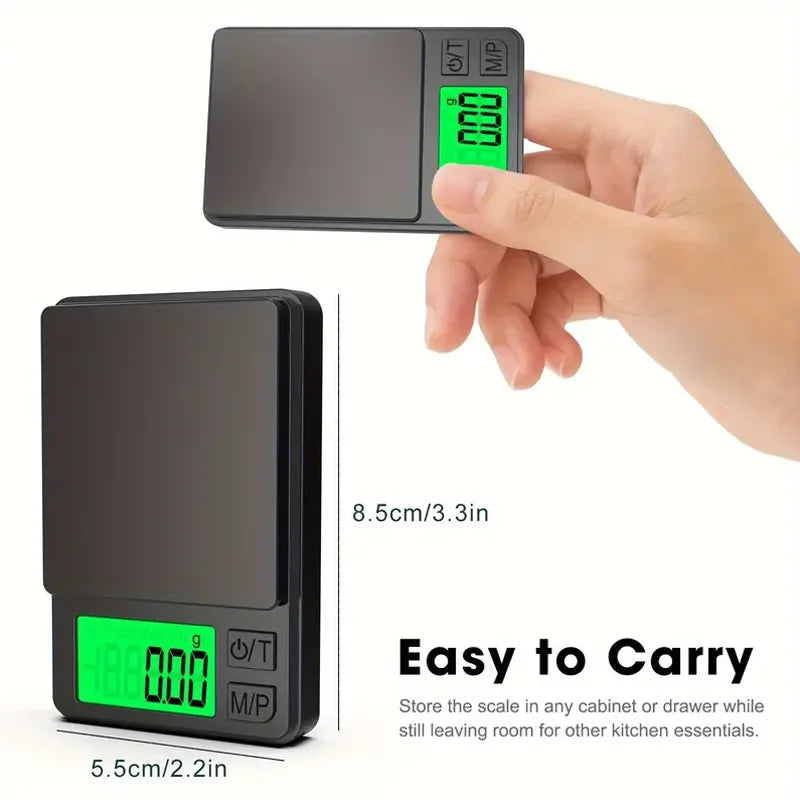 Báscula de bolsillo de precisión 1000 g x 0,01 g - Balanza digital de gramos, alimentos, joyas, onzas/granos con LCD retroiluminado - Mini báscula para viajes