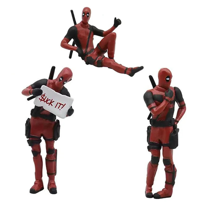 6 muñecos de acción nuevos de Deadpool y Wolverine, figura de Deadpool, modelo sentado, muñeco de los X-Men, colgante para coche, accesorios para coche, juguete para niños, regalo.