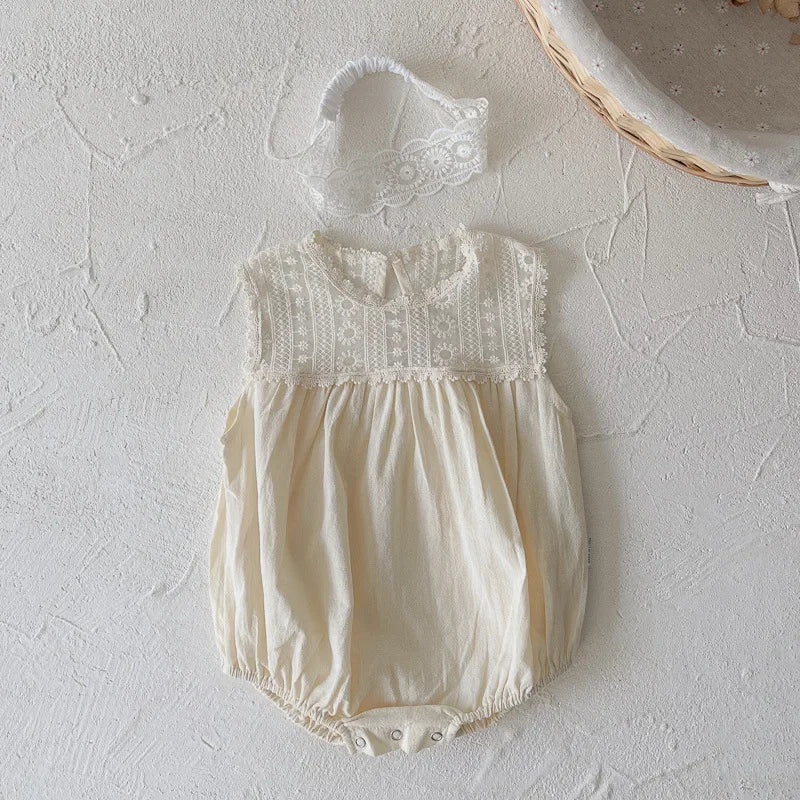 Ropa de encaje para bebé 6011B, moda de verano, ropa de una pieza de algodón tejida con flores de encaje para niña, ropa de escalada de princesa