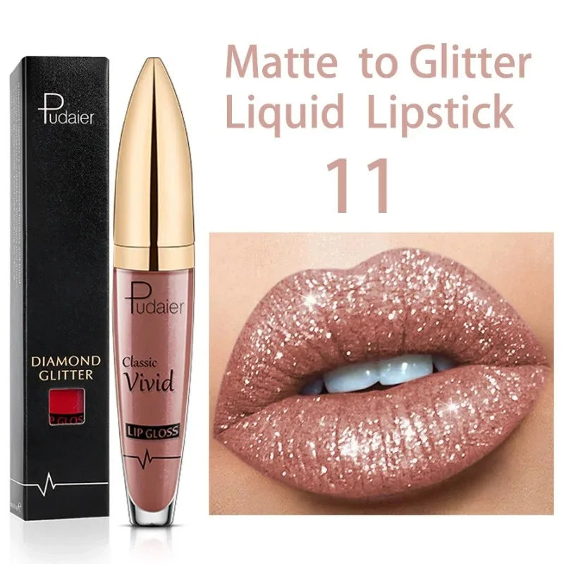 Lápices labiales líquidos con purpurina mate, brillo de labios brillante con diamantes, resistente al agua, brillo de labios de larga duración, Maquillaje de tinte de labios para mujer