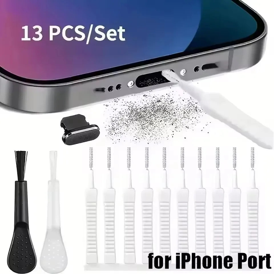 Juego de limpieza de puerto de carga para altavoz de teléfono móvil, tapón antipolvo para iPhone 17 16 15, Kit de limpieza de auriculares, cepillo para Samsung Xiaomi