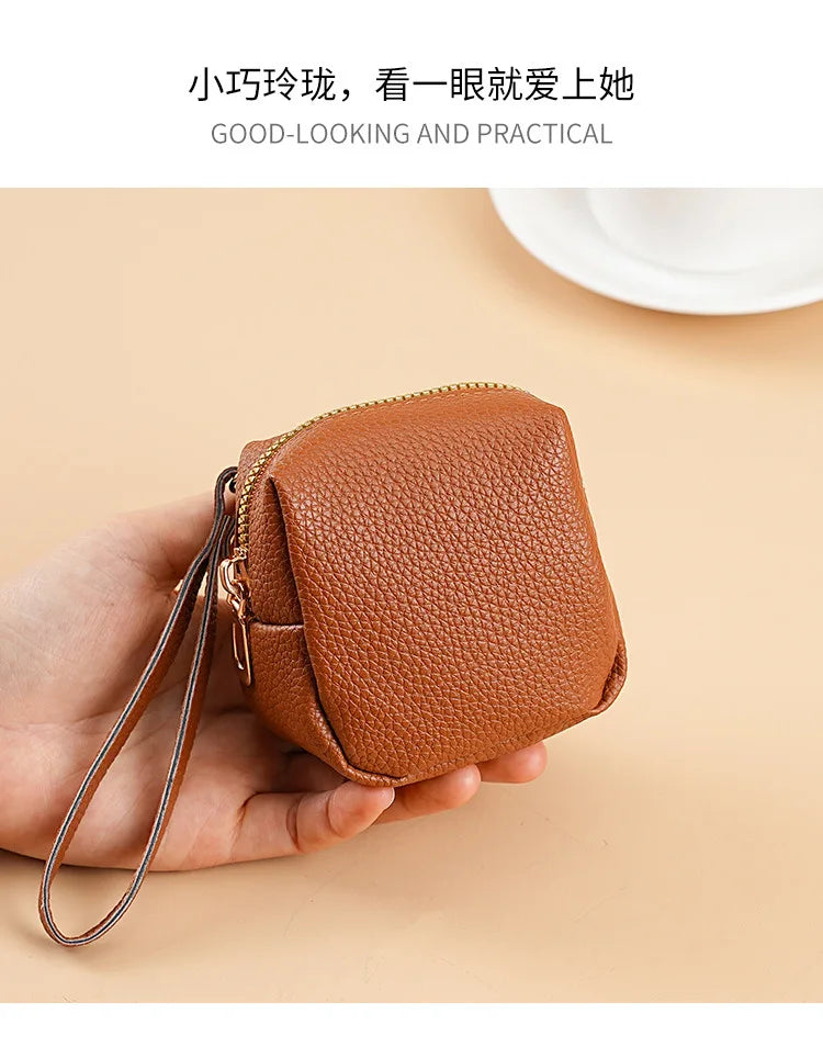 Nueva Mini Bolsa de Monedas para Mujer, Portátil, para Guardar Lápiz Labial, Monedero de Cuero PU de Moda, con Correa Antipérdida, Bolsa para Llaves, Tarjetero Pequeño