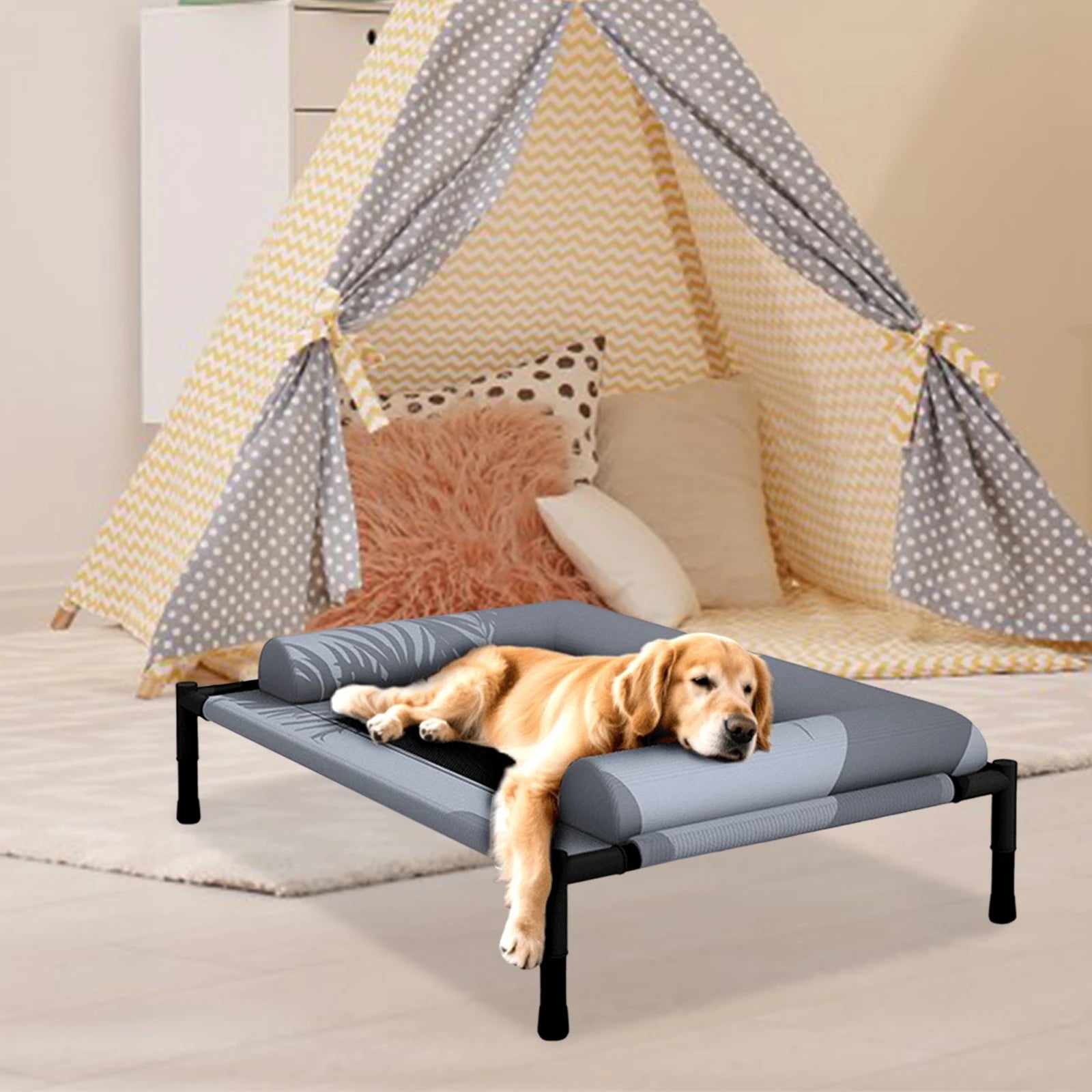 Muebles para mascotas, cama elevada de malla, transpirable con almohada, cama elevada para perros y gatos, extraíble, exterior, Camping, tren para tomar el sol, hogar, césped
