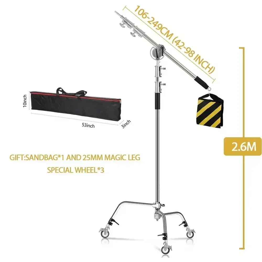 Kit de soporte C de acero inoxidable, soporte de luz con bolsa de peso, accesorios de estudio fotográfico, varilla de extensión, brazo cruzado de 2,49 M de longitud