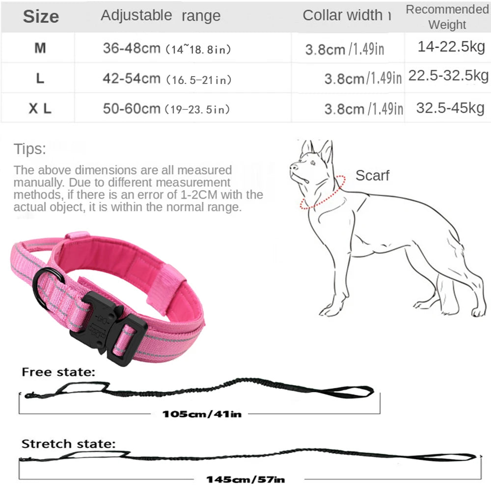 Collar táctico reflectante, collar de nailon ajustable para entrenamiento militar, collar para perro con asa, collar para perro de liberación rápida